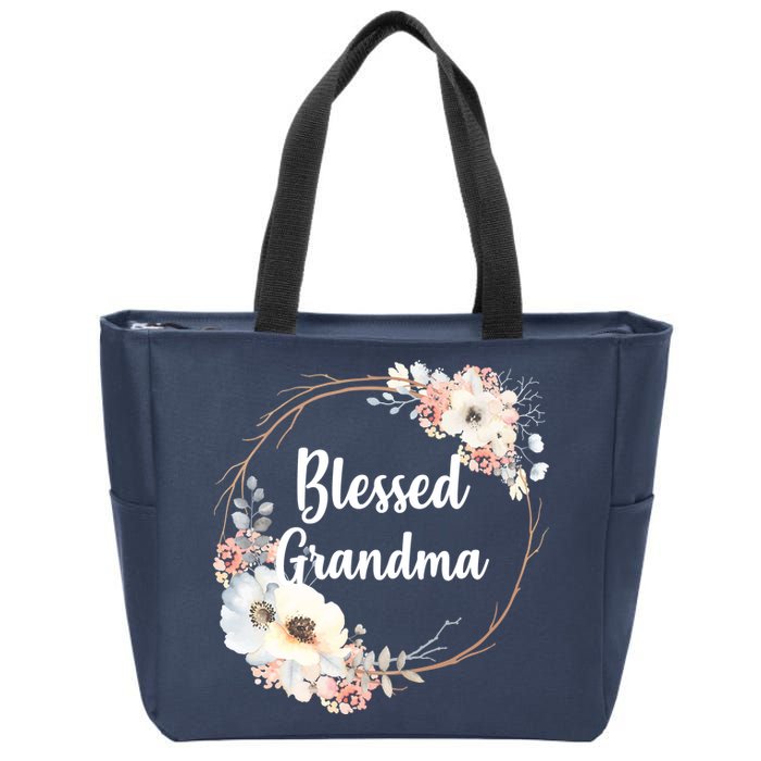 Blessed Grandma Floral Zip Tote Bag