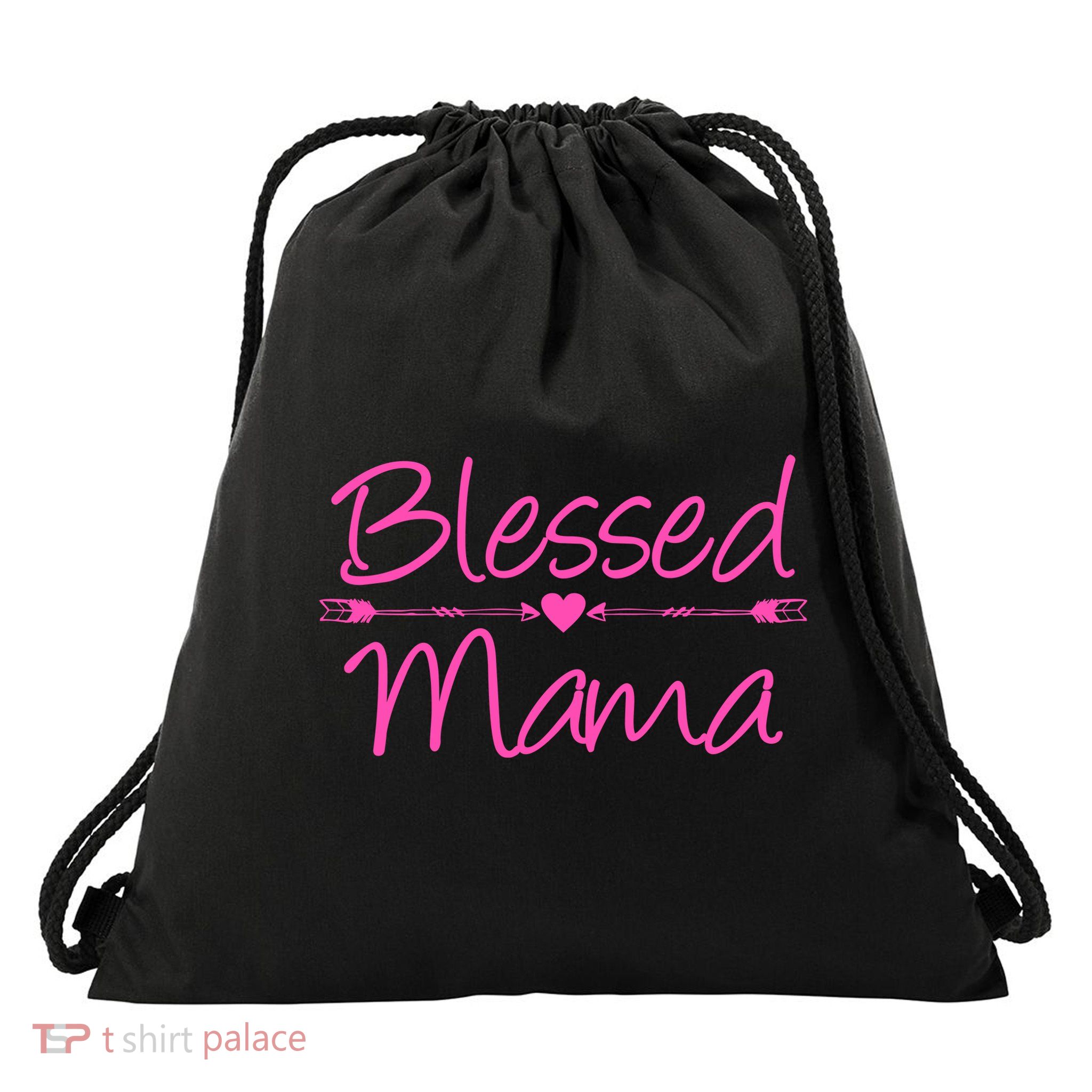 Blessed Mama Heart Arrows Mom Drawstring Bag