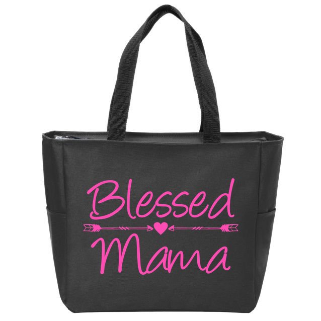 Blessed Mama Heart Arrows Mom Zip Tote Bag