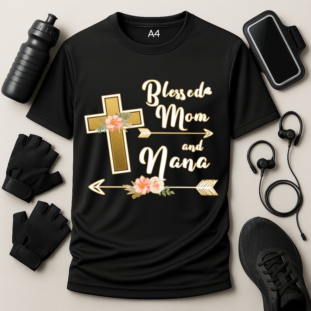 Blessed Mom And Nana Cross Floral  Cooling Performance Crew T-Shirt