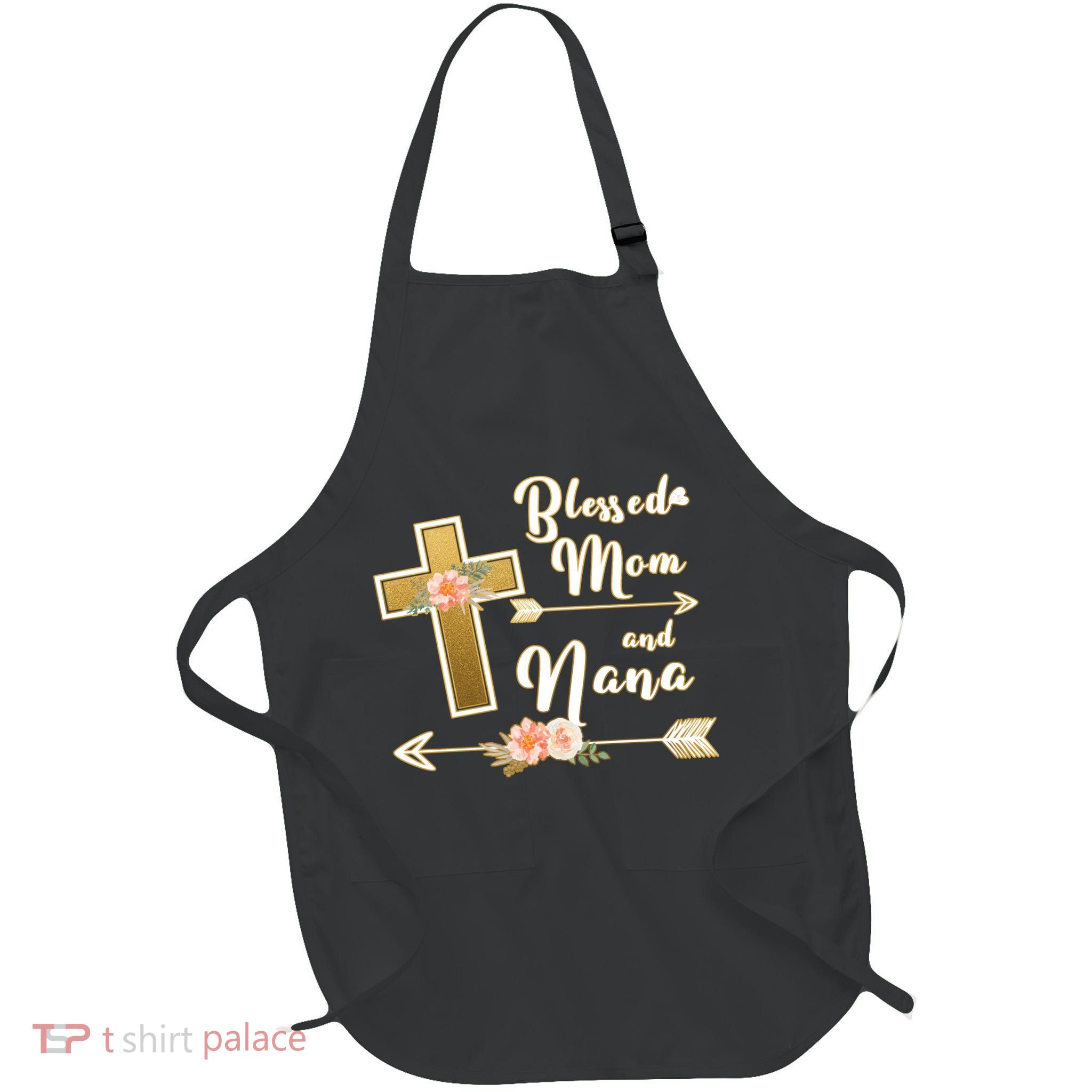 Blessed Mom And Nana Cross Floral  Full-Length Apron With Pockets