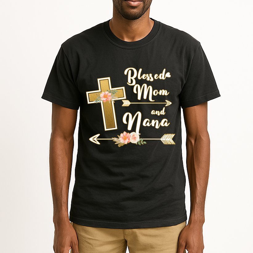 Blessed Mom And Nana Cross Floral  Tall T-Shirt