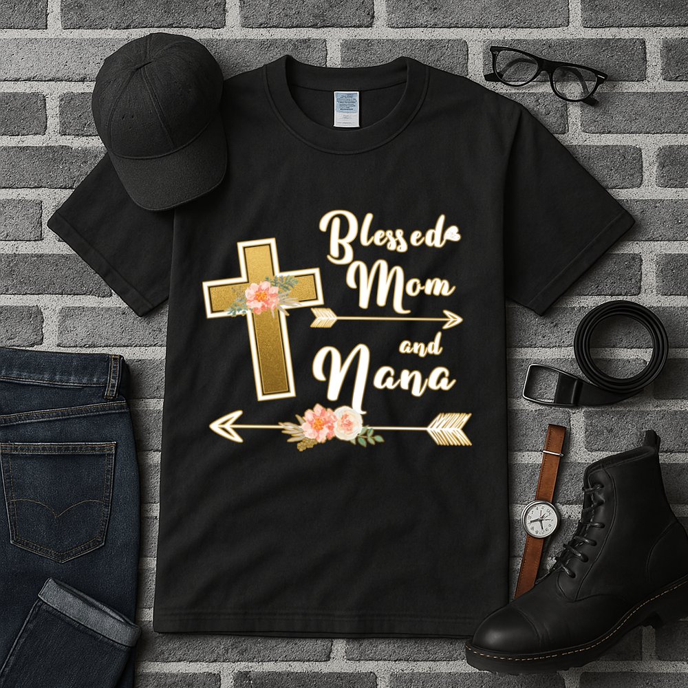 Blessed Mom And Nana Cross Floral  Tall T-Shirt