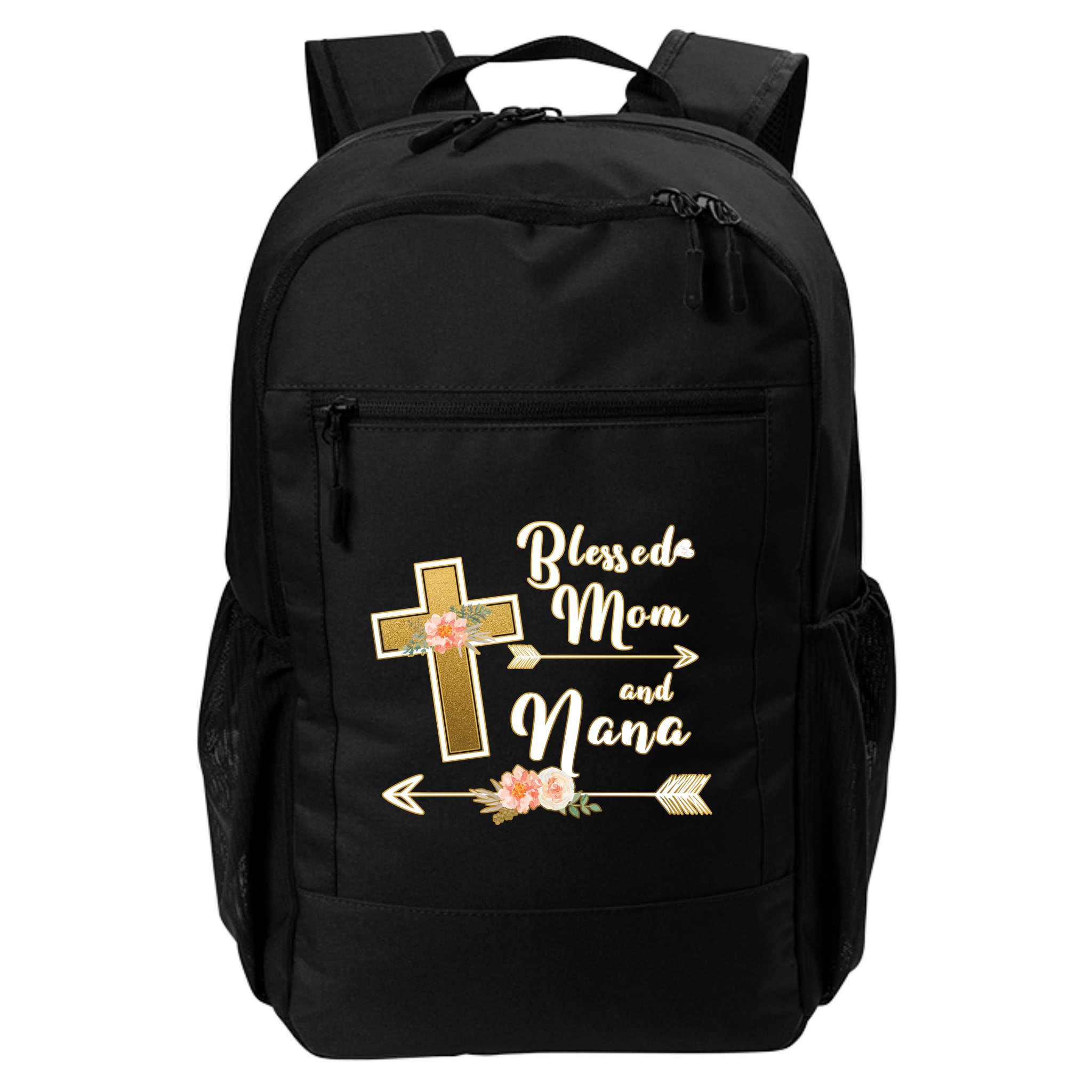 Blessed Mom And Nana Cross Floral  Backpack
