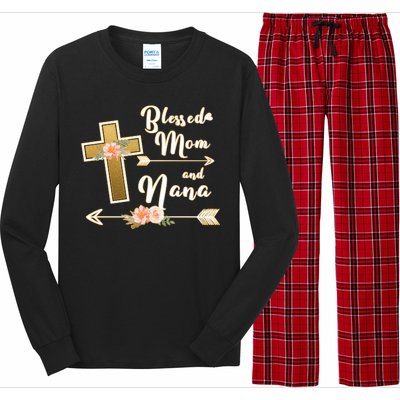 Blessed Mom And Nana Cross Floral  Long Sleeve Pajama Set