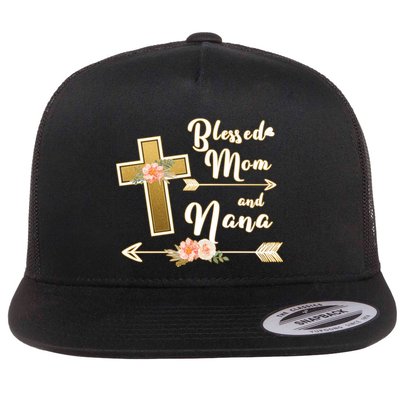 Blessed Mom And Nana Cross Floral  Flatbill Hat