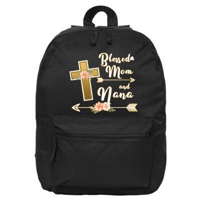 Blessed Mom And Nana Cross Floral  16 in Basic Backpack