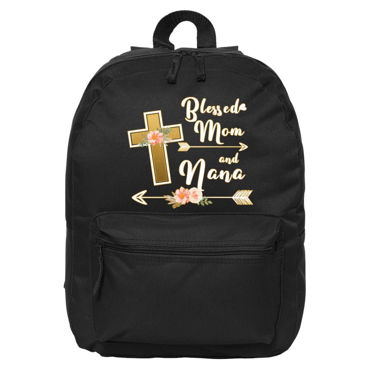 Blessed Mom And Nana Cross Floral  16 in Basic Backpack
