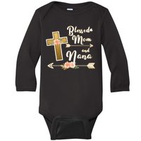 Blessed Mom And Nana Cross Floral  Baby Long Sleeve Bodysuit