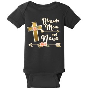 Blessed Mom And Nana Cross Floral  Baby Bodysuit