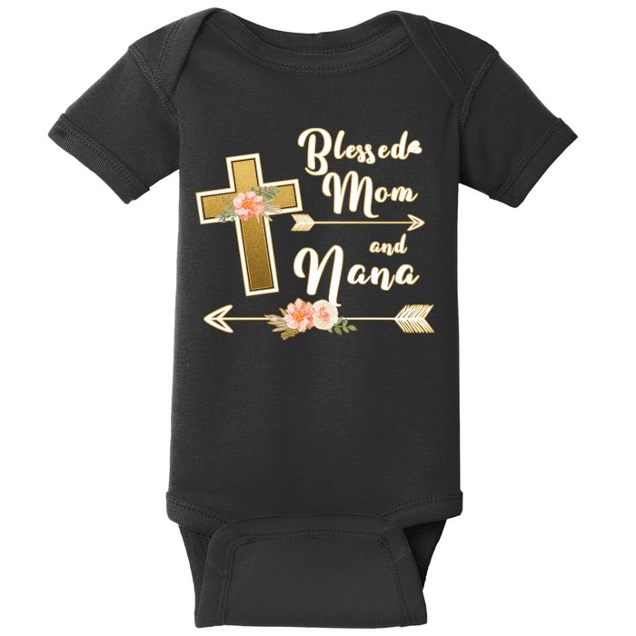 Blessed Mom And Nana Cross Floral  Baby Bodysuit