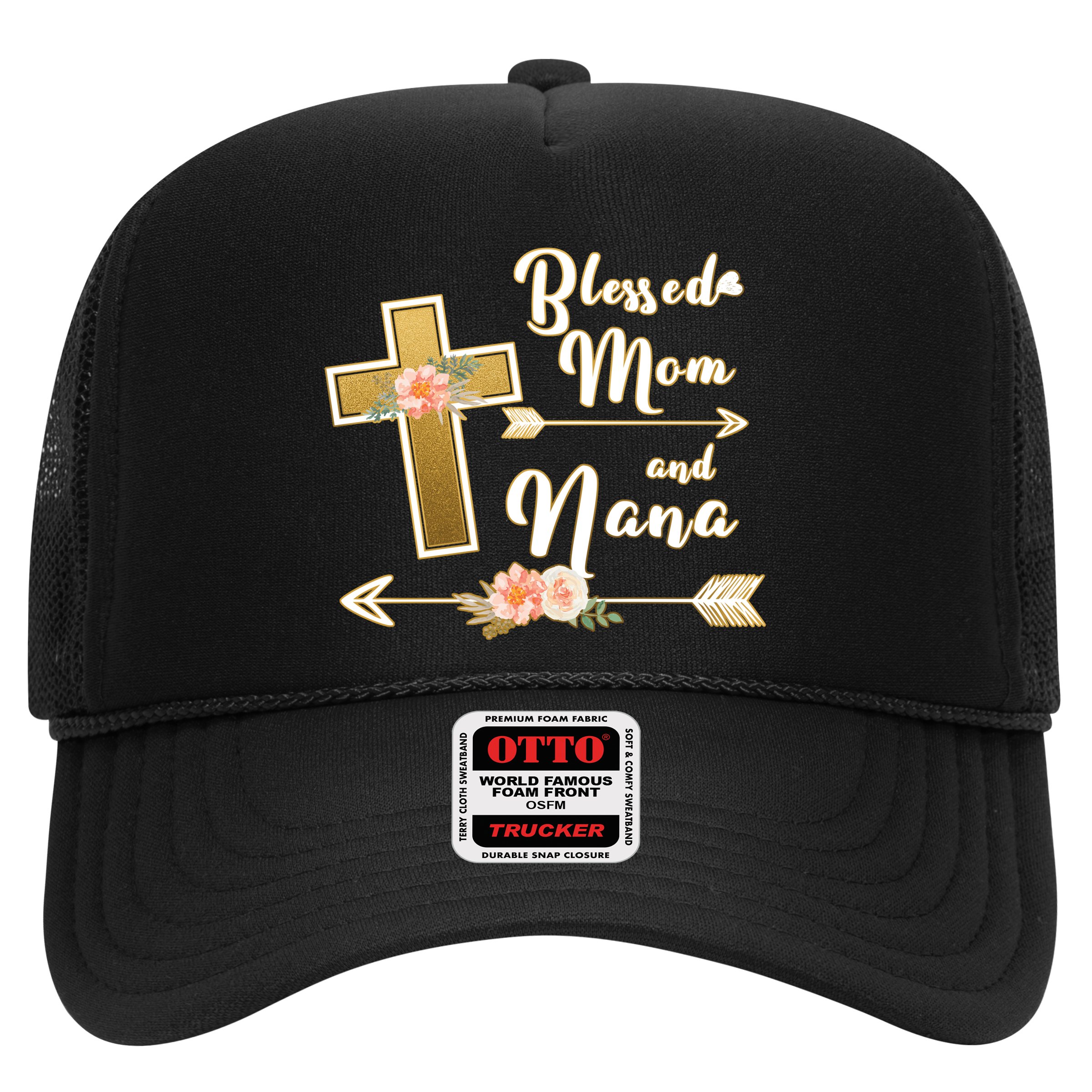Blessed Mom And Nana Cross Floral  Hat