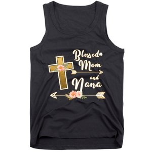 Blessed Mom And Nana Cross Floral  Tank Top