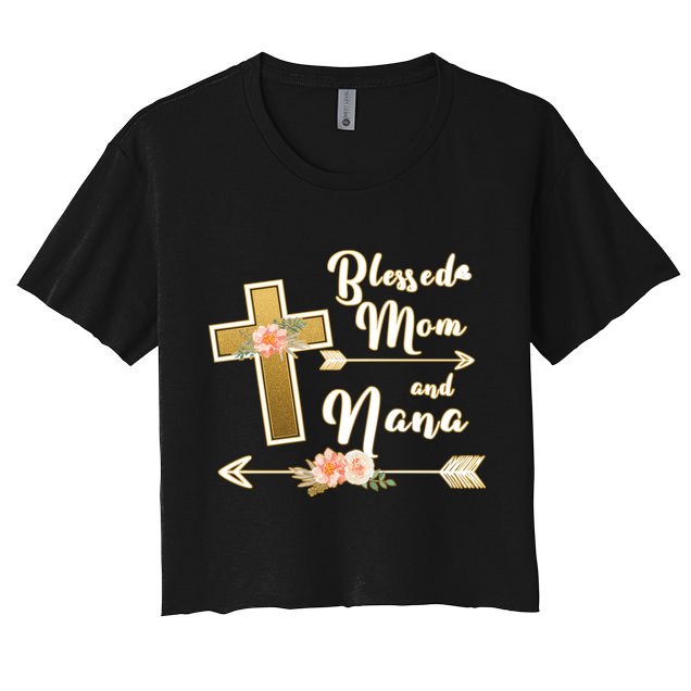 Blessed Mom And Nana Cross Floral  Crop Top