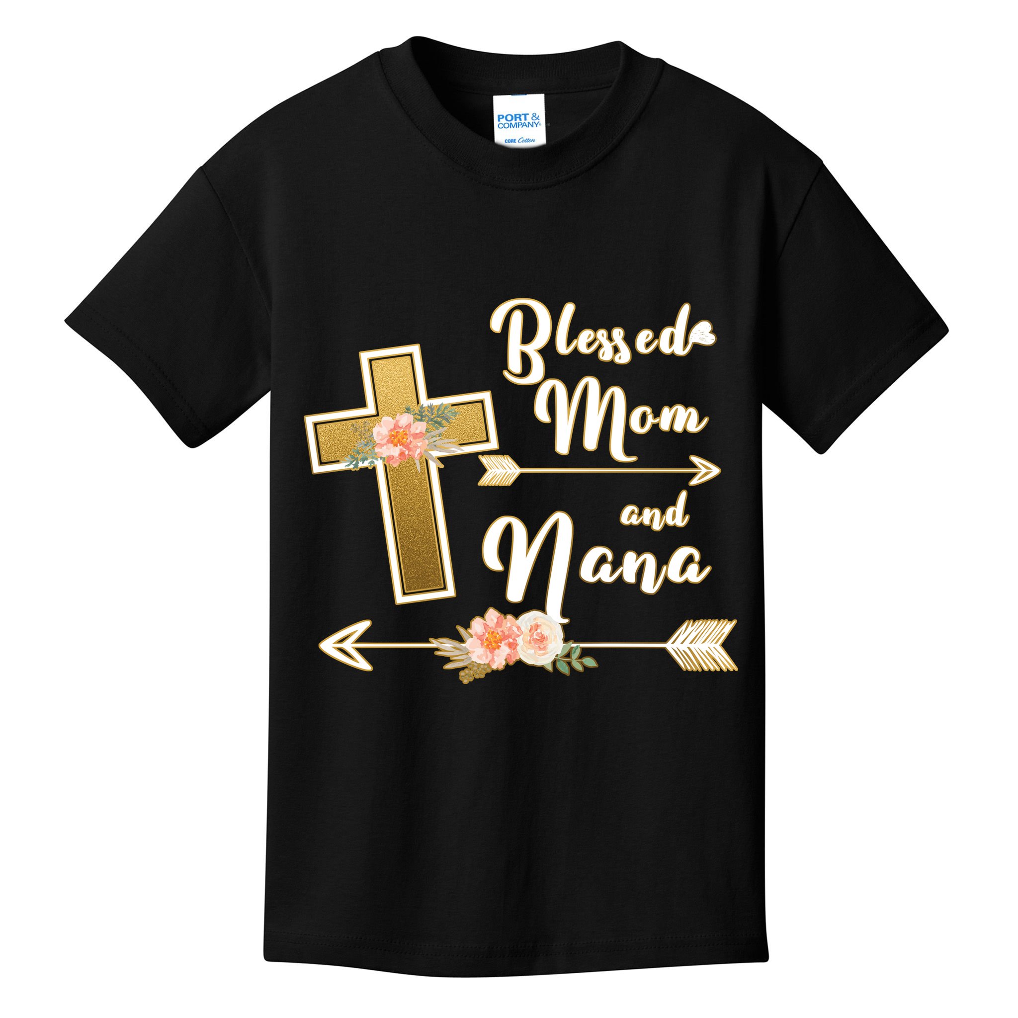 Blessed Mom And Nana Cross Floral  Kids T-Shirt