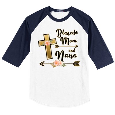 Blessed Mom And Nana Cross Floral  Baseball Sleeve Shirt