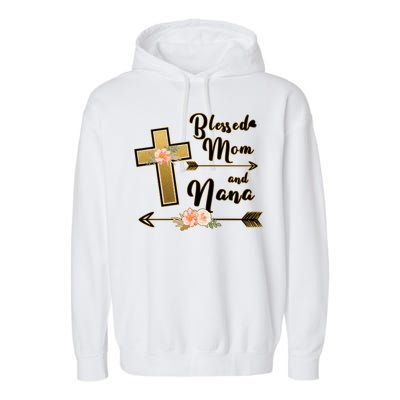 Blessed Mom And Nana Cross Floral  Garment-Dyed Fleece Hoodie