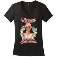 Blessed To Be Call Breast Cancer Survivor Pink Warrior Women's V-Neck T-Shirt