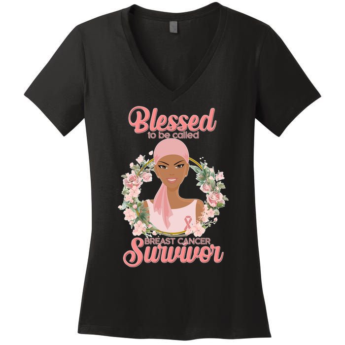 Blessed To Be Call Breast Cancer Survivor Pink Warrior Women's V-Neck T-Shirt