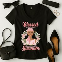 Blessed To Be Call Breast Cancer Survivor Pink Warrior Women's V-Neck T-Shirt