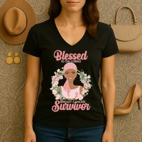 Blessed To Be Call Breast Cancer Survivor Pink Warrior Women's V-Neck T-Shirt