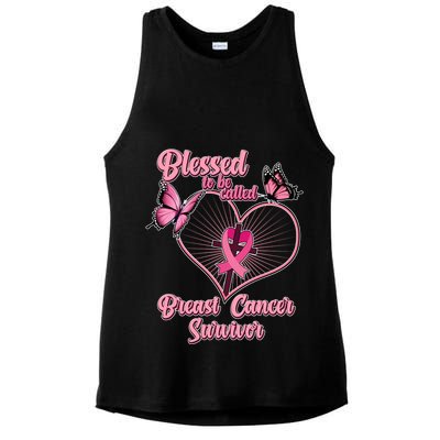 Blessed To Be Called Breast Cancer Survivor Butterflies Ribbon Cross Ladies PosiCharge Tri-Blend Wicking Tank