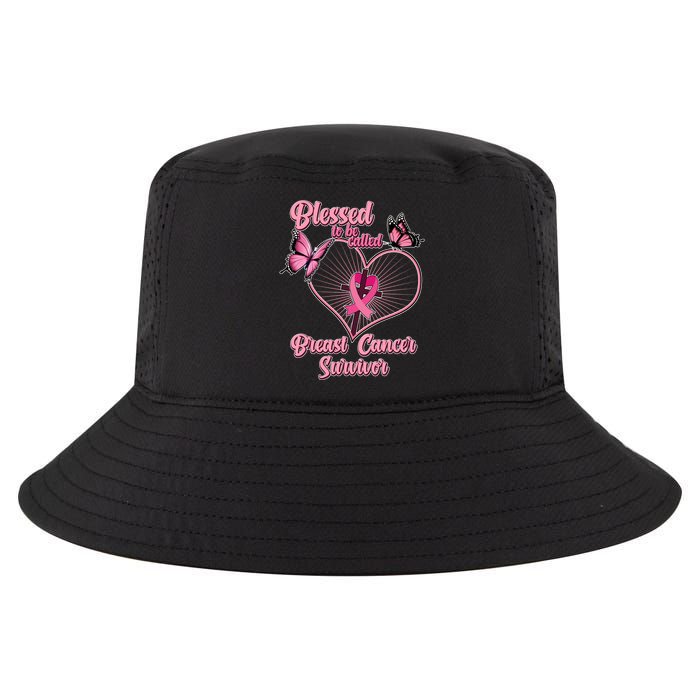 Blessed To Be Called Breast Cancer Survivor Butterflies Ribbon Cross Cool Comfort Performance Bucket Hat