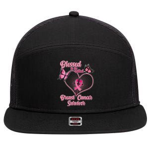 Blessed To Be Called Breast Cancer Survivor Butterflies Ribbon Cross 7 Panel Mesh Trucker Snapback Hat