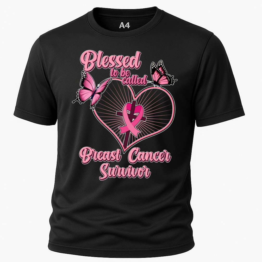 Blessed To Be Called Breast Cancer Survivor Butterflies Ribbon Cross Performance Shirt