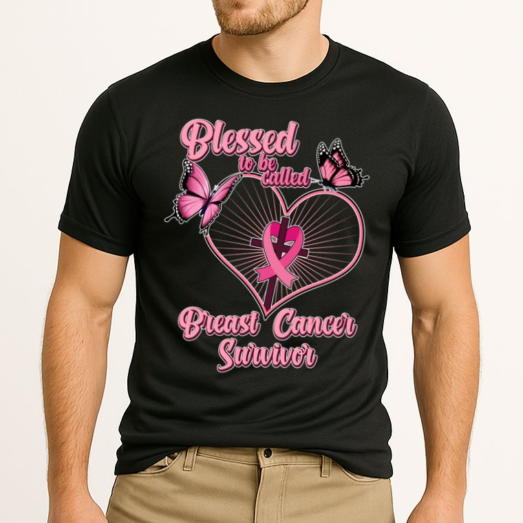 Blessed To Be Called Breast Cancer Survivor Butterflies Ribbon Cross Performance Shirt
