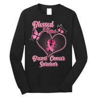 Blessed To Be Called Breast Cancer Survivor Butterflies Ribbon Cross Long Sleeve Shirt
