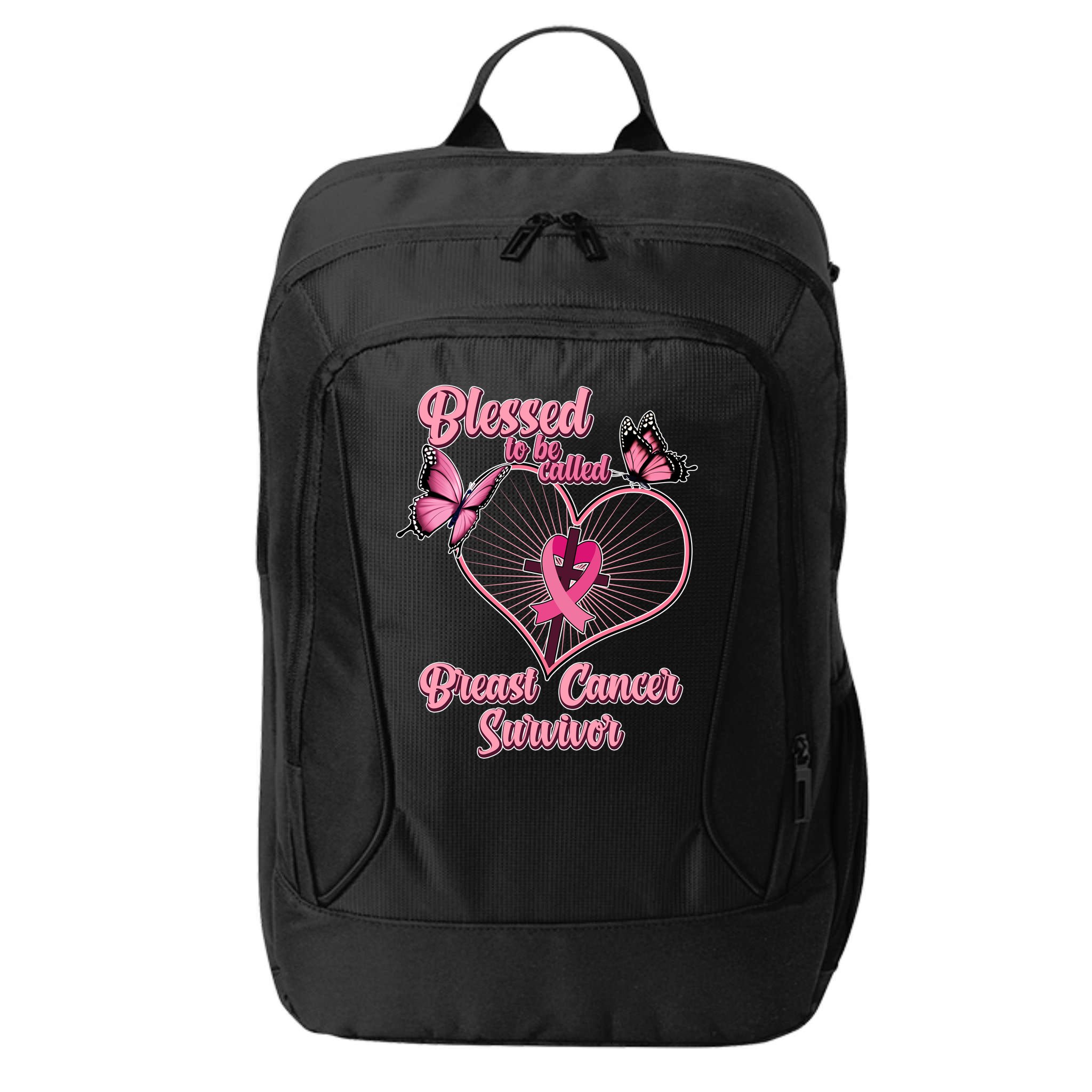 Blessed To Be Called Breast Cancer Survivor Butterflies Ribbon Cross City Backpack