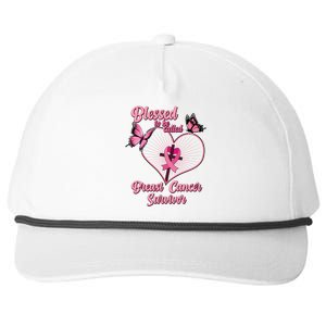 Blessed To Be Called Breast Cancer Survivor Butterflies Ribbon Cross Snapback Five-Panel Rope Hat