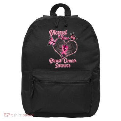 Blessed To Be Called Breast Cancer Survivor Butterflies Ribbon Cross 16 in Basic Backpack