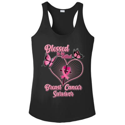 Blessed To Be Called Breast Cancer Survivor Butterflies Ribbon Cross Ladies PosiCharge Competitor Racerback Tank