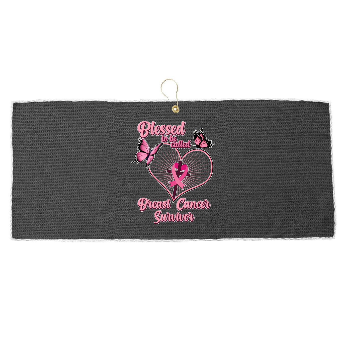 Blessed To Be Called Breast Cancer Survivor Butterflies Ribbon Cross Large Microfiber Waffle Golf Towel