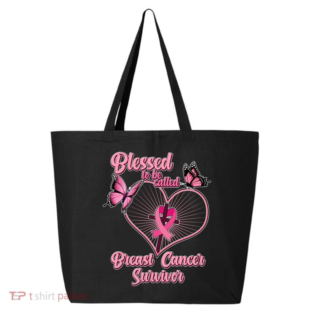 Blessed To Be Called Breast Cancer Survivor Butterflies Ribbon Cross 25L Jumbo Tote