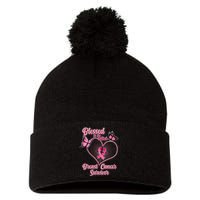 Blessed To Be Called Breast Cancer Survivor Butterflies Ribbon Cross Pom Pom 12in Knit Beanie