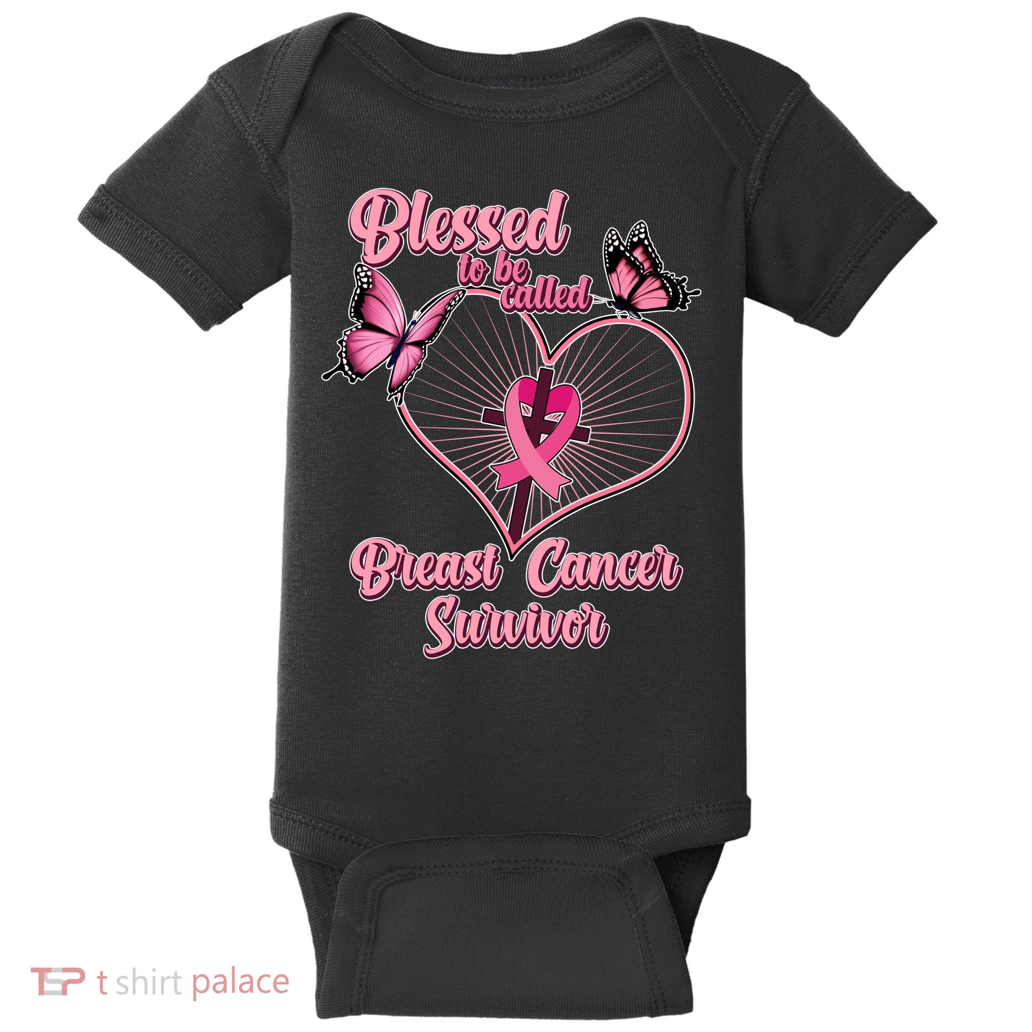Blessed To Be Called Breast Cancer Survivor Butterflies Ribbon Cross Baby Bodysuit