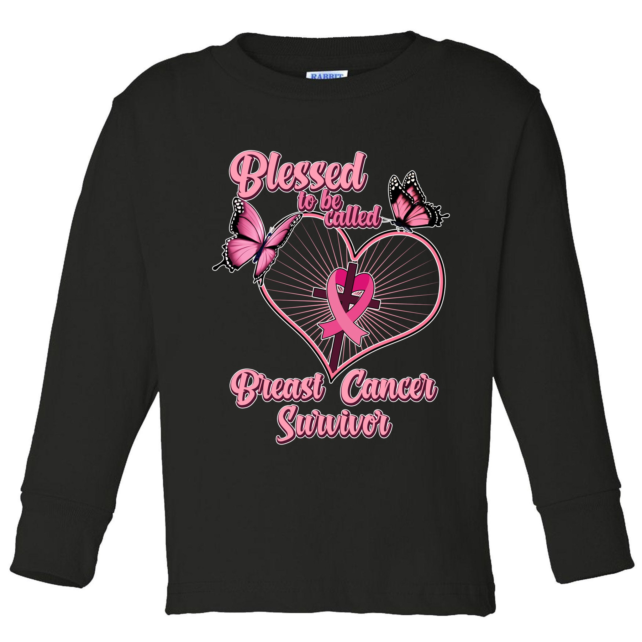 Blessed To Be Called Breast Cancer Survivor Butterflies Ribbon Cross Toddler Long Sleeve Shirt