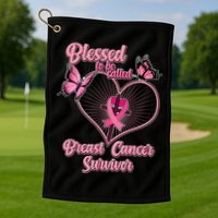 Blessed To Be Called Breast Cancer Survivor Butterflies Ribbon Cross Golf Towel