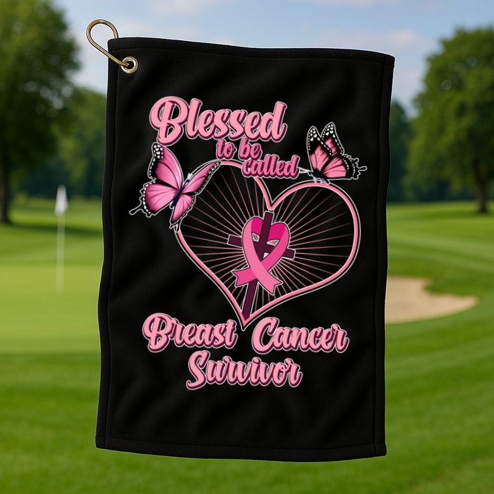 Blessed To Be Called Breast Cancer Survivor Butterflies Ribbon Cross Golf Towel