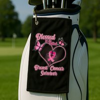Blessed To Be Called Breast Cancer Survivor Butterflies Ribbon Cross Golf Towel