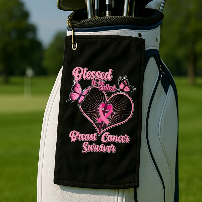 Blessed To Be Called Breast Cancer Survivor Butterflies Ribbon Cross Golf Towel
