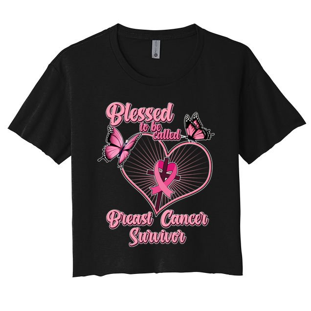 Blessed To Be Called Breast Cancer Survivor Butterflies Ribbon Cross Crop Top