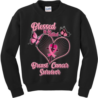 Blessed To Be Called Breast Cancer Survivor Butterflies Ribbon Cross Kids Sweatshirt