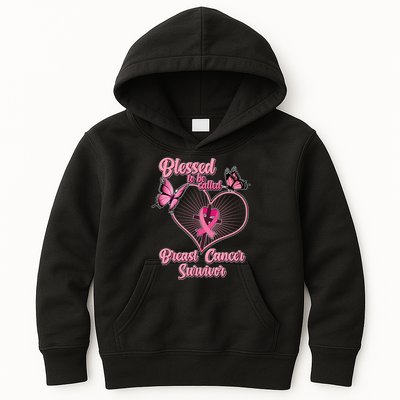 Blessed To Be Called Breast Cancer Survivor Butterflies Ribbon Cross Kids Hoodie
