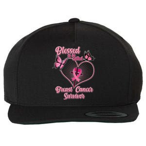 Blessed To Be Called Breast Cancer Survivor Butterflies Ribbon Cross Wool Snapback Cap