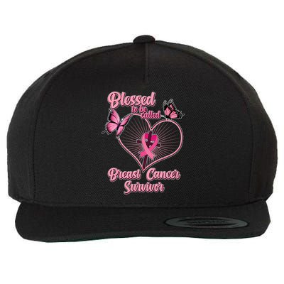 Blessed To Be Called Breast Cancer Survivor Butterflies Ribbon Cross Wool Snapback Cap