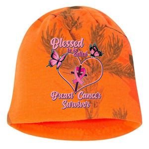 Blessed To Be Called Breast Cancer Survivor Butterflies Ribbon Cross Kati - Camo Knit Beanie